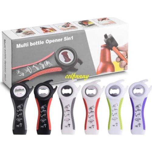 100pcs/lot FAST 5 in 1 Creative Multifunction Stainless Steel +Plastic Can Opener Beer Bottle Opener Jar Opener Kitchen Tool