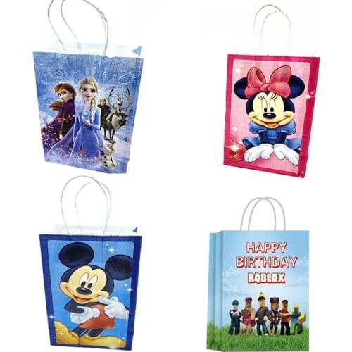12pcs Disney Portable Paper Bag Disposable Tableware Childrens Birthday Party Decor Gift Bag Wedding Candy Biscuit Baking Bag