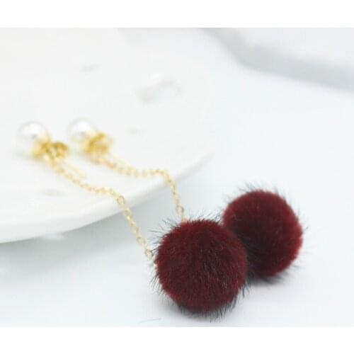 2019 new design fashion brand jewelry Long paragraph cute hair ball earrings winter new style earrings for women