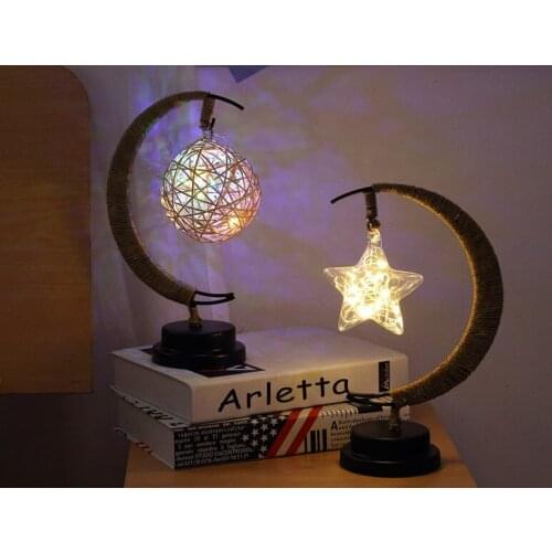 Apple / Sepak Takraw / Led Stars / Moon / Christmas Gift Handmade Hemp Rope Wrought Iron Night Light Party Room Decoration Light