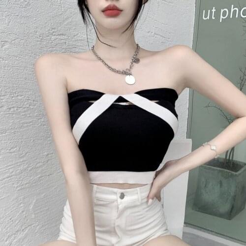 Hollow Out Strapless Vest Korean Style Fashion Ladies Summer Debardeur Clothes For WomenS Tube Corset Tank Tops Vetement Femme