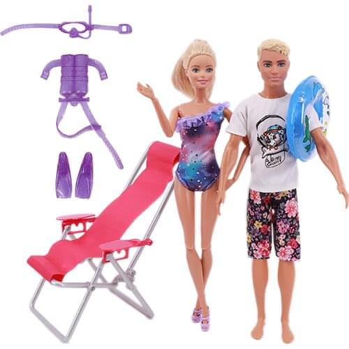 Free Shoes!!! Barbies Doll Clothes Ken Outfit Starry Sky Swimsuit Lifebuoy Snorkeling Dive Beach Chair DIY Toy For Barbies Doll