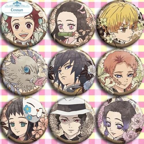 58MM Anime Demon Slayer Kimetsu No Yaiba Pin Brooch Badge Pins for Backpack Cosplay Accessories Decor Collectible gift Boy Girl