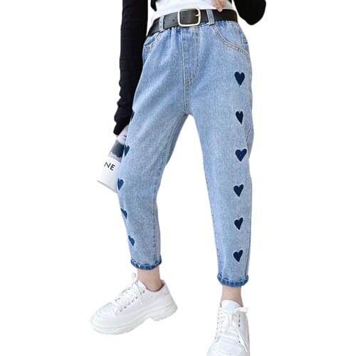Jeans For Girls Heart Pattern Girl Jeans 2021 New Trousers For Children Spring Autumn Childrens Jeans Clothes