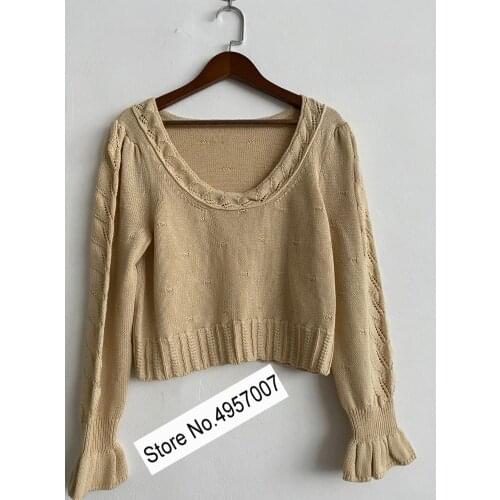 Elfbop Ladies Hollow Out Knitted Pullover Top - Women Cotton Knitting Sweater Top