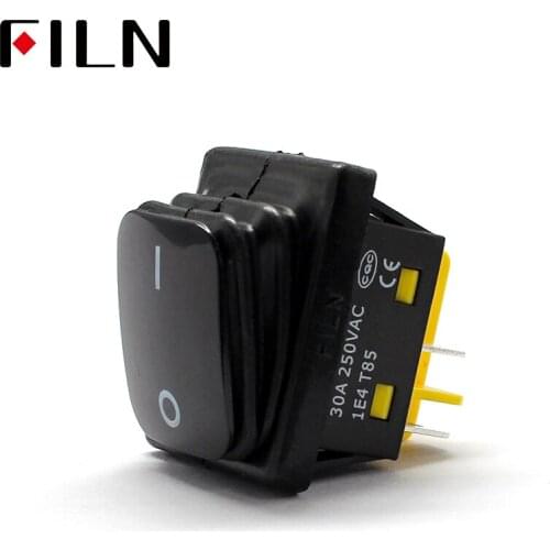 FILN 30A/250V heavy ducty on off IP67 waterproof black plastic toggle switch 4 pins auto boat t85 rocker switch no led