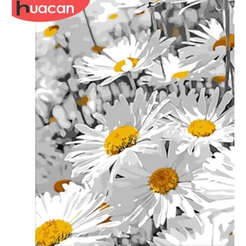 HUACAN Paint By Numbers Flower Daisy DIY Drawing Canvas Handpainted Pictures By Number Flower Home Decoration