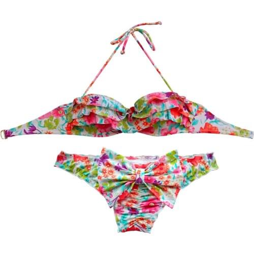 Bikini Sets for Women Swimwear Beachwear Red Flower Bathing suits Designer Girl Underwire Swimming Biquini UP