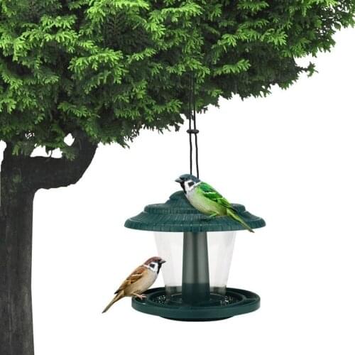 Large capacity Bird Feeder Transparent shell Plastic Hanging Bird Feeder with Roof for Outdoor Garden Patio Backyard