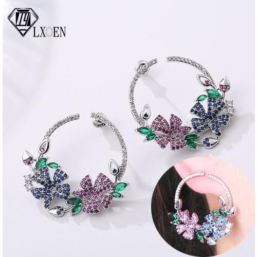 LXOEN Multicolor Butterfly Shape Round Luxury Stud Earrings with Cubic Zirconia Wedding Women Studs Earings Fashion Jewelry Gift