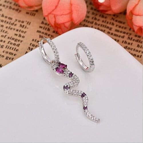 Micro pave cz brass jewelry snake charm two ways used new earring european women lady gift red white zirconia snake earring