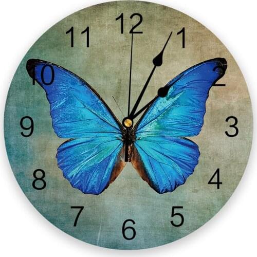 Spring Blue Butterfly Retro 3D Wall Clock Modern Design Living Room Decoration Kitchen Clock Art Wall Watch Home Decor