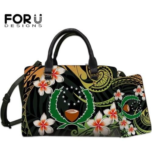 FORUDESIGNS Polynesian Tribe Shoulder Bags Women Samoa With Plumeria Print Pu Leather Handbags Casual Tote Bag Sac De Luxe Femme