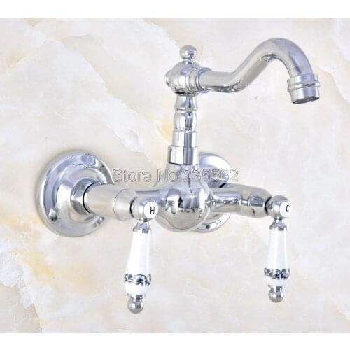 Chrome Wall Mount 2 Handles Kitchen Sink Bathroom basin Faucet mixer tap lnf571