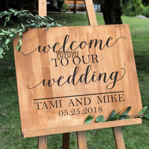 YOYOYU Welcome to Our Wedding Mural Simple Custom Wedding Name Date Sticker Wall Decal For Wood Chalkboard Mirrors Mural ZW398