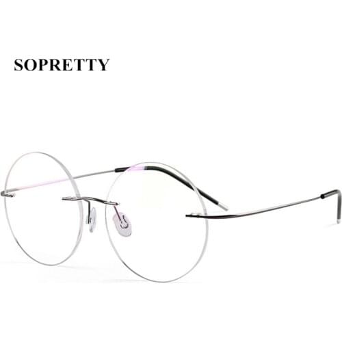 Unisex Screwless Titanium Rimless Glasses Frames,Gold Men Prescription Myopia Optical Eyeglasses Frame, Round Eyewear F963