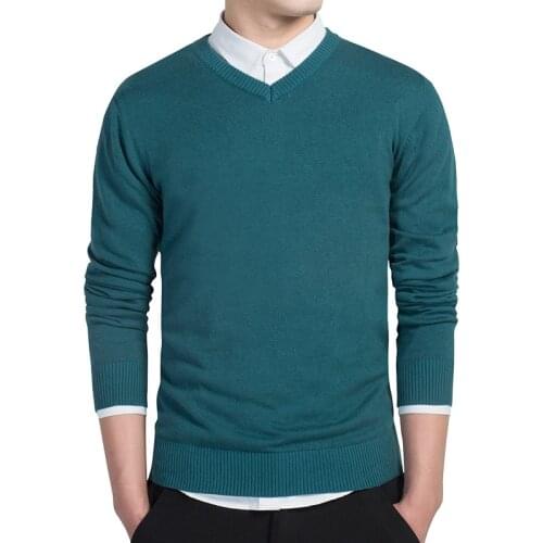 Spring mens Pure color sweater pullovers Simple style cotton knitted V neck sweater jumpers Thin male knitwear S-3XL