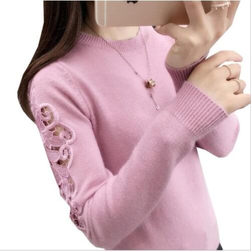 Long Sleeve Spring Women Sweater Female 2019 Hollow Out Bottom Slim Knitted Tops Mujer Embroidery Knitwear Women Sweater Q1271