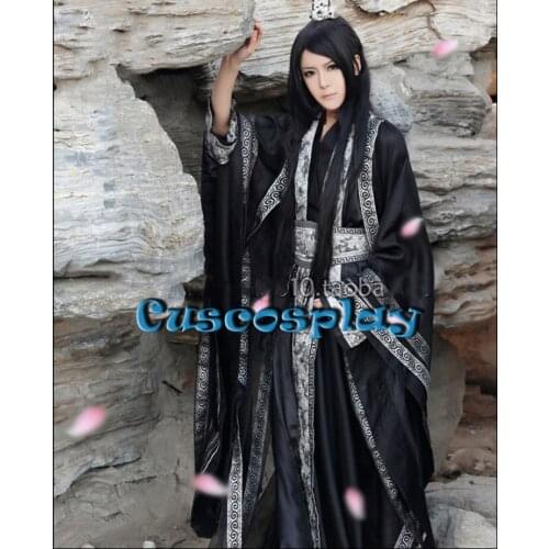 Ye Hua Black Mens Hanfu Cosplay Costume 3 Times of Incarnations In Ten Miles of Peach Blossom Bushes Chinese Ancient Clothes