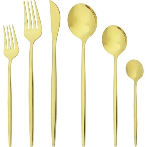 Western Knife Fork Dessert Spoon Tableware Set 6Pcs Gold Cutlery Set Stainless Steel Dinnerware Set Kitchen Party Silverware Set