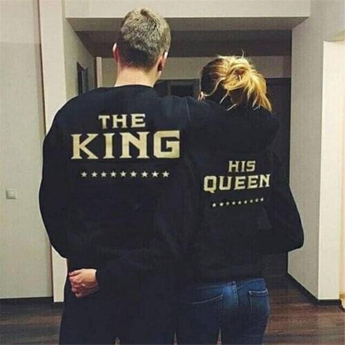 MAYFULL new high quality fashion KING QUEEN star print letter blouse couple fleece o-neck full sleeve tops blouses hoodies