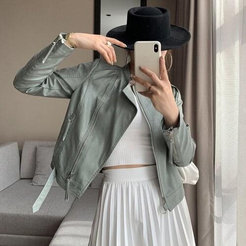 5 Color Slim Short Faux PU Leather Jacket Women Autumn Stand-up Collar Long sleeve Plus size Moto Biker jacket Streetwear Female
