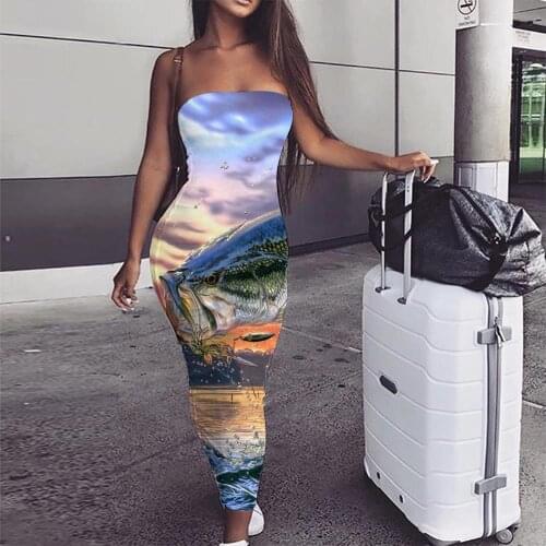 KYKU Fish Dress Women Animal Ladies Dresses Ocean sleeveless Waves Party Womens Clothing Vintage Ladies Cool High Quality