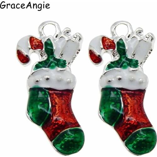 10pcs Enamel Socks Charms Earrings Pendant Necklace Keychain Accessories Handmade Anklet Cute Santa Claus Baby Gift Lovely