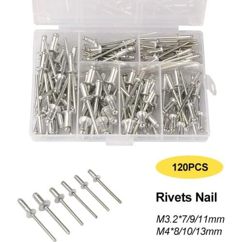 120Pcs/lot M3.2*7/9/11 M4*8/10/13mm Aluminium Blind Rivets Nail Decoration Pop Rivet For Furniture Assortment Kit