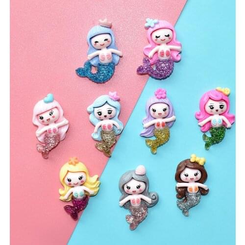 20Pcs Kawaii Glitter Mermaid Flatback Resin Cabochon Embellishments for Scrapbooking Decoration DIY Hair Bows Center Accessories