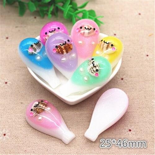6pcs Kawaii New Design Glitter Resin Pearl Conch Smile Hot Air Balloon Flatback Cabochon DIY Craft Decoration,25*46mm