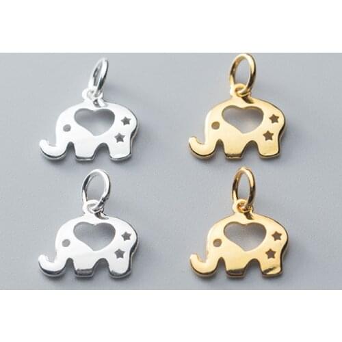 925 Sterling Silver Hollow Out Craftwork Heart Elephant Charms Widgets 11.5mm Plated Gold Color Bracelets Pendants DIY Jewelry
