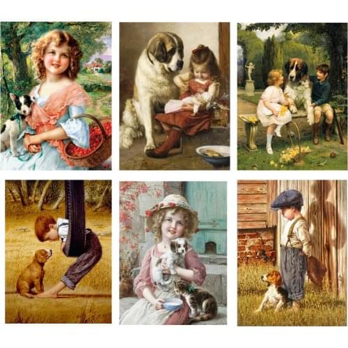5D Diamond Embroidery Pastoral Noble Lady Art Painting Children Photo Full Drill Mosaic Cross Stitch Rhinestones Picture