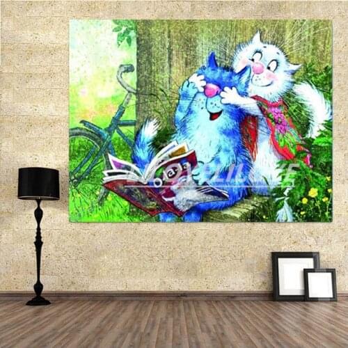 New Full Round/Square Diamond Embroidery Sale 5D DIY Diamond Painting Dating couple cartoon cat Diamond Mosaic Wall Decor FG1282