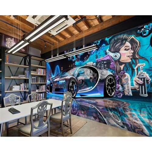 Beibehang 3d personality fashion street graffiti beauty car vinyl tool wallpaper wall decoration paper plastic background wall