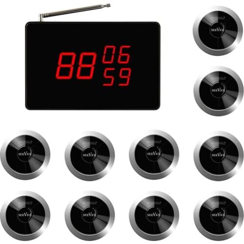 SINGCALL Wireless Calling Restaurant Number System, Guest Pager System 1pc Small Receiver and 10 Waterproof Pagers for Cafe