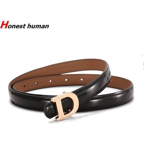 Brand Fashion Women Gold And Silver D Buckle Belts For Dress Laides High Quality Bright Genuine Leather Thin Belt Jeans cinturon