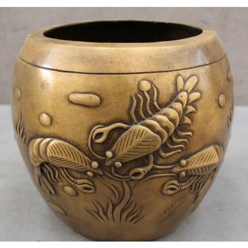 Fast shipping USPS to USA S1176 Folk Chinese Bronze Lobster Crayfish Statue Jar Tank Incense Burner Censer