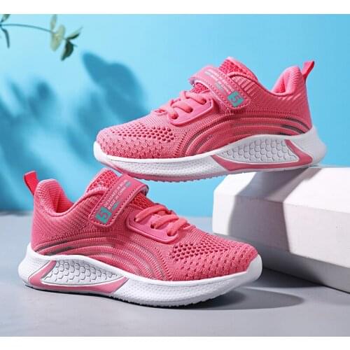 Princess Kids Shoes 2020 New Fashion Girls Sports Shoes Mesh Breathable Childrens Girls Running Shoes Fly Weaving Rose Red Pink