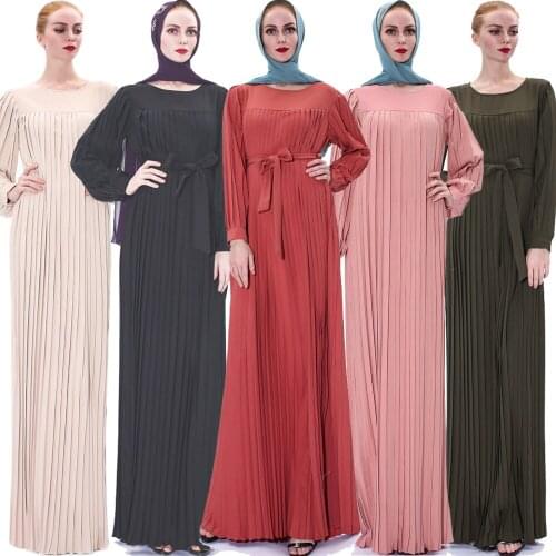 Dubai Muslim Women Pleated Long Dress Abaya Islamic Clothing Ramadan Middle East Arab Jilbab Middle East Malaysia Kaftan Fashion