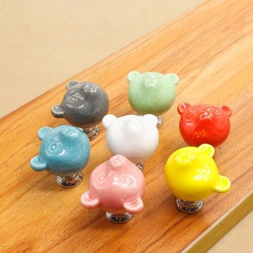 Ceramic Cartoon Drawer Knobs Cute Animal Pulls Cabinet Cupboard Pulls Handles Creative 7 color Fashion Furniture Handles