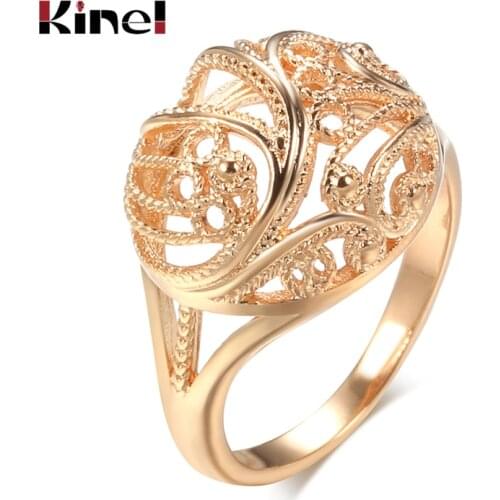 Kinel Hot Trendy Unique Women Rings 585 Rose Gold Hollow Pattern Romantic Wedding Rings Unusual Fashion Jewelry Party Gift