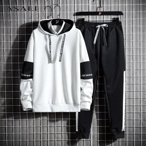 Suit Men Male Winter Casual Pieces Track Tracksuits Sweatpants Sportswear Autumn Letter Suits Hoodies 2 Patchwork Sets Hooded