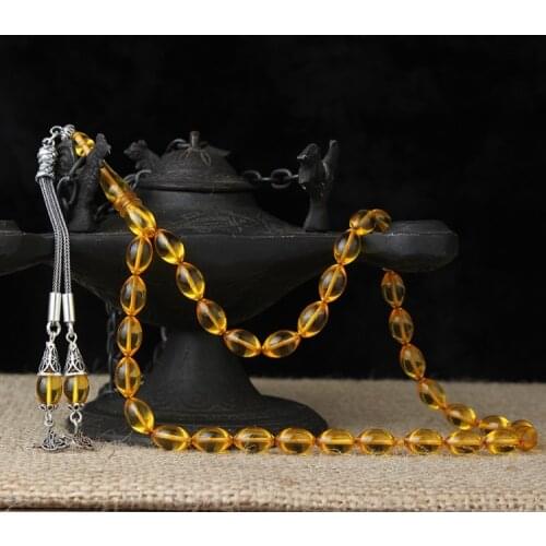 33 Beads Squeezed Amber Amber Muslim Prayer Tasbih Misbaha Islamic Jewelry Subha Capsule Cut Tassel 925 Caliber Silver