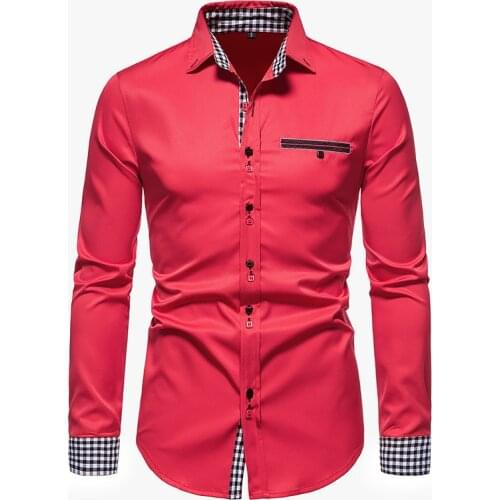 Mens Casual Plaid Long Sleeve Shirt 2021 Brend New Slim Fit Patchwork Men Shirt Hipster Business Social Shirts Men Chemise Homme