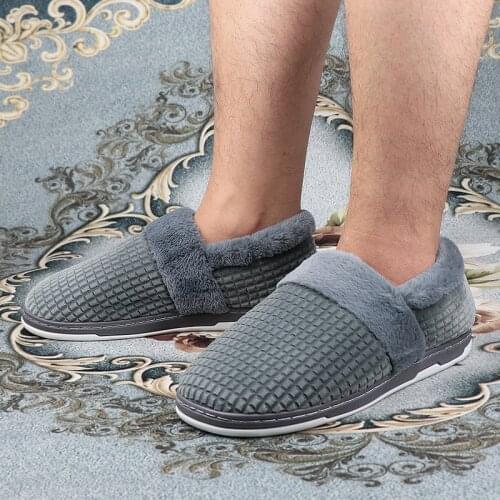 Men Plush Slippers Big Size 47 Stripe Slippers Home Warm Plush Fluffy Winter Shoes Memory Foam Outside Wear Platform Slippers