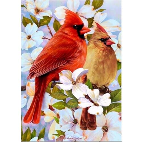 Cardinals and Flowers - Counted Cross Stitch Kits - Handmade Needlework Embroidery 14 ct Aida Cross Stitch Sets