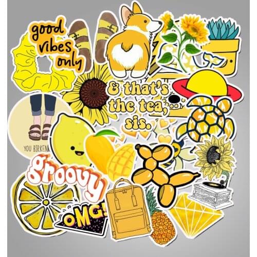 50PCS Cartoon Yellow INS Style Vsco Girl Stickers For Laptop Moto Skateboard Luggage Refrigerator Notebook Laptop Toy Sticker