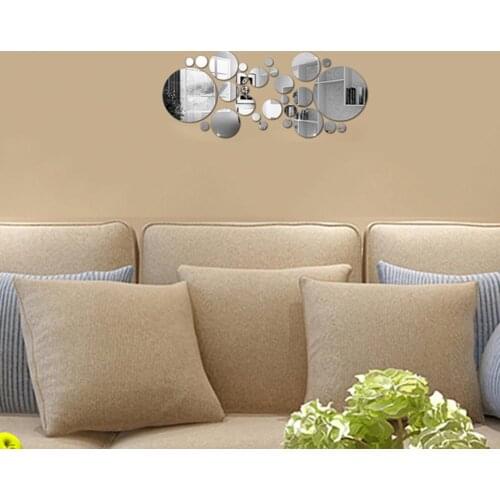 30Pcs Wall Sticker 3D Mirror Strong Adhesion Easy to Use Surface Round Acrylic Mirror Removable Wallpapers for Living Room 6Size