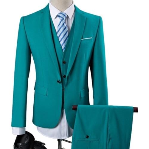 2020 Latest Designs Mens Wedding Suits Jacket+Vest+Pants Men Three Piece Suits Slim Fit Male Large Size Dress Suits Multi Color